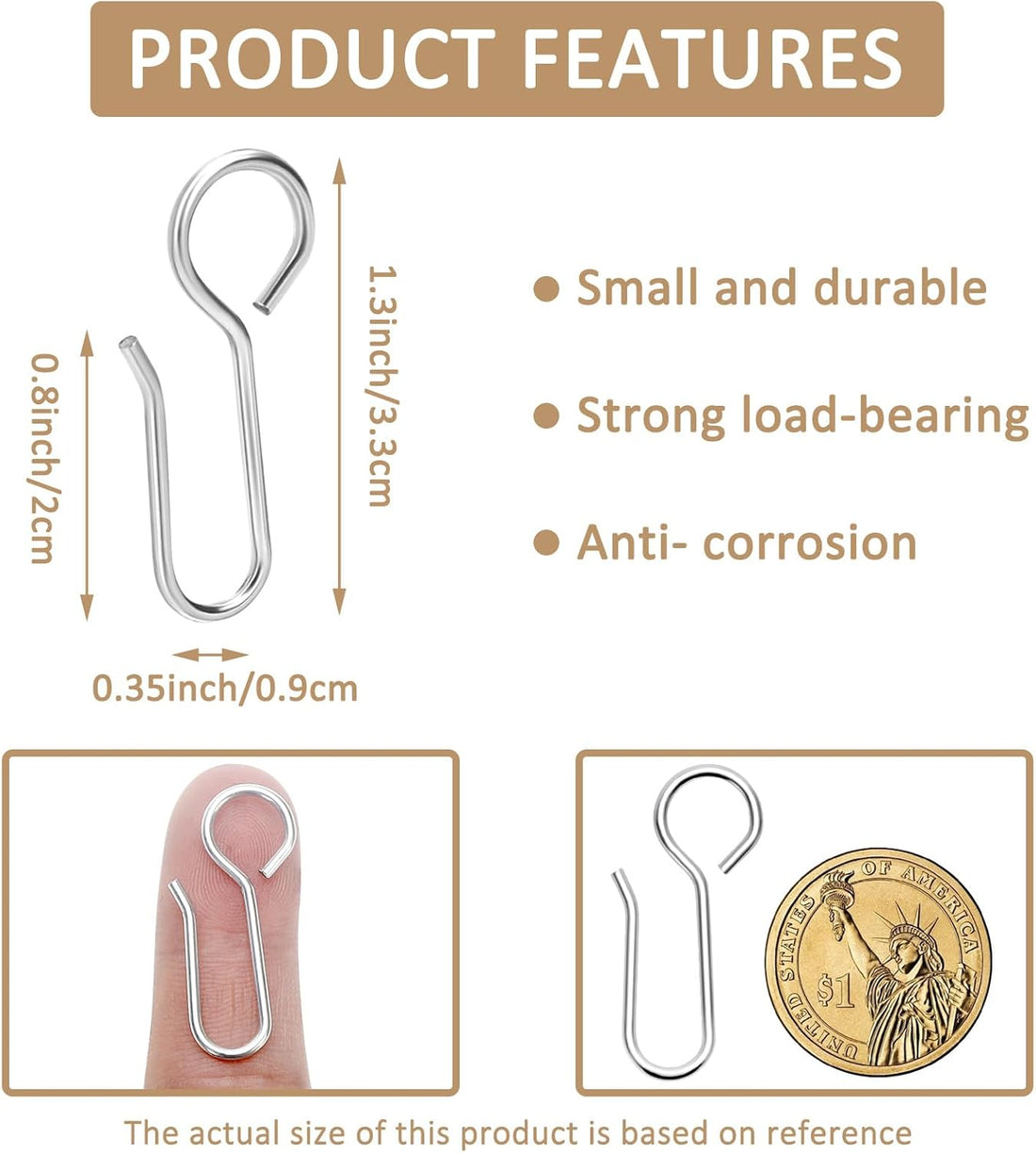 Metal Curtain Hooks S-Shaped Rust-Proof for Ceiling Track 60 Pcs