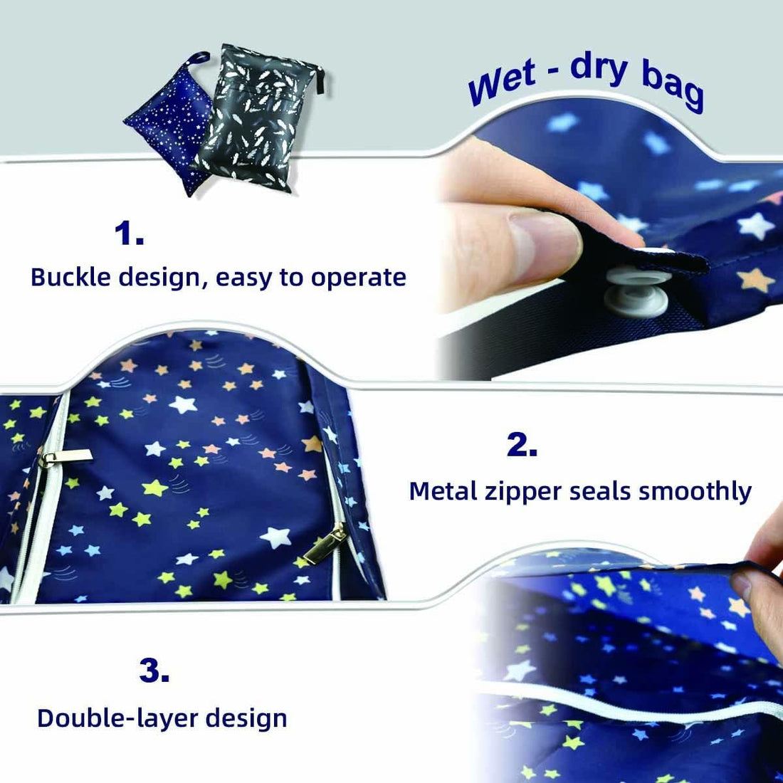 Vortaz Waterproof Wet Dry Bag for Gym Yoga Swimsuits 2-Pack