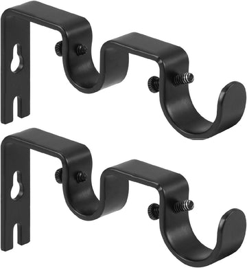 Vortaz Heavy Duty Double Curtain Rod Brackets Black 2-Pack