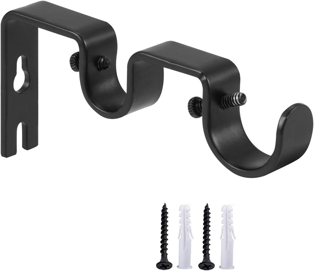 Vortaz Heavy Duty Double Curtain Rod Brackets Black 2-Pack