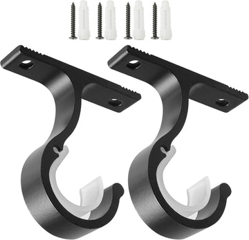 Vortaz Ceiling and Wall Mount Curtain Rod Brackets Black 2-Pack