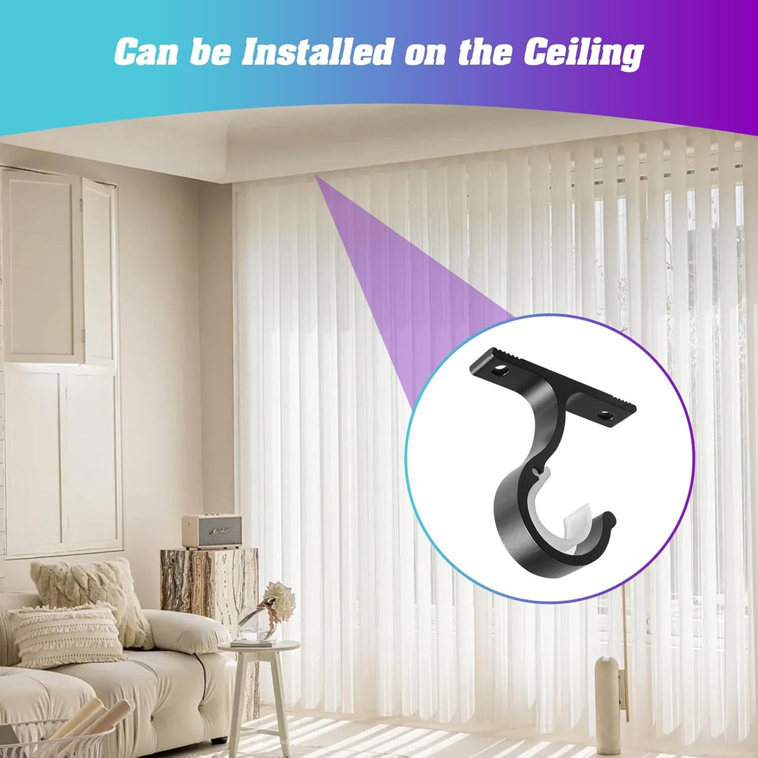 Vortaz Ceiling and Wall Mount Curtain Rod Brackets Black 2-Pack