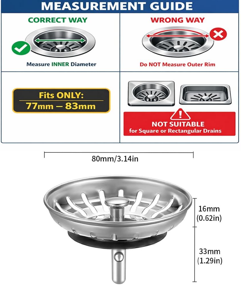 Vortaz Stainless Steel Sink Strainer Stopper 2-Pack 79-83mm