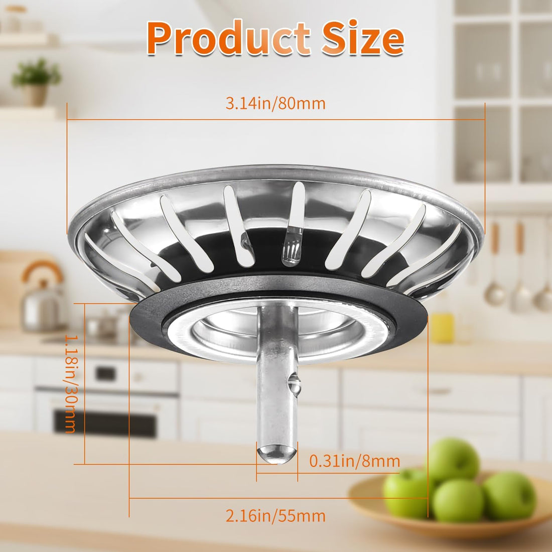 Vortaz Stainless Steel Sink Strainer Stopper 2-Pack 80mm