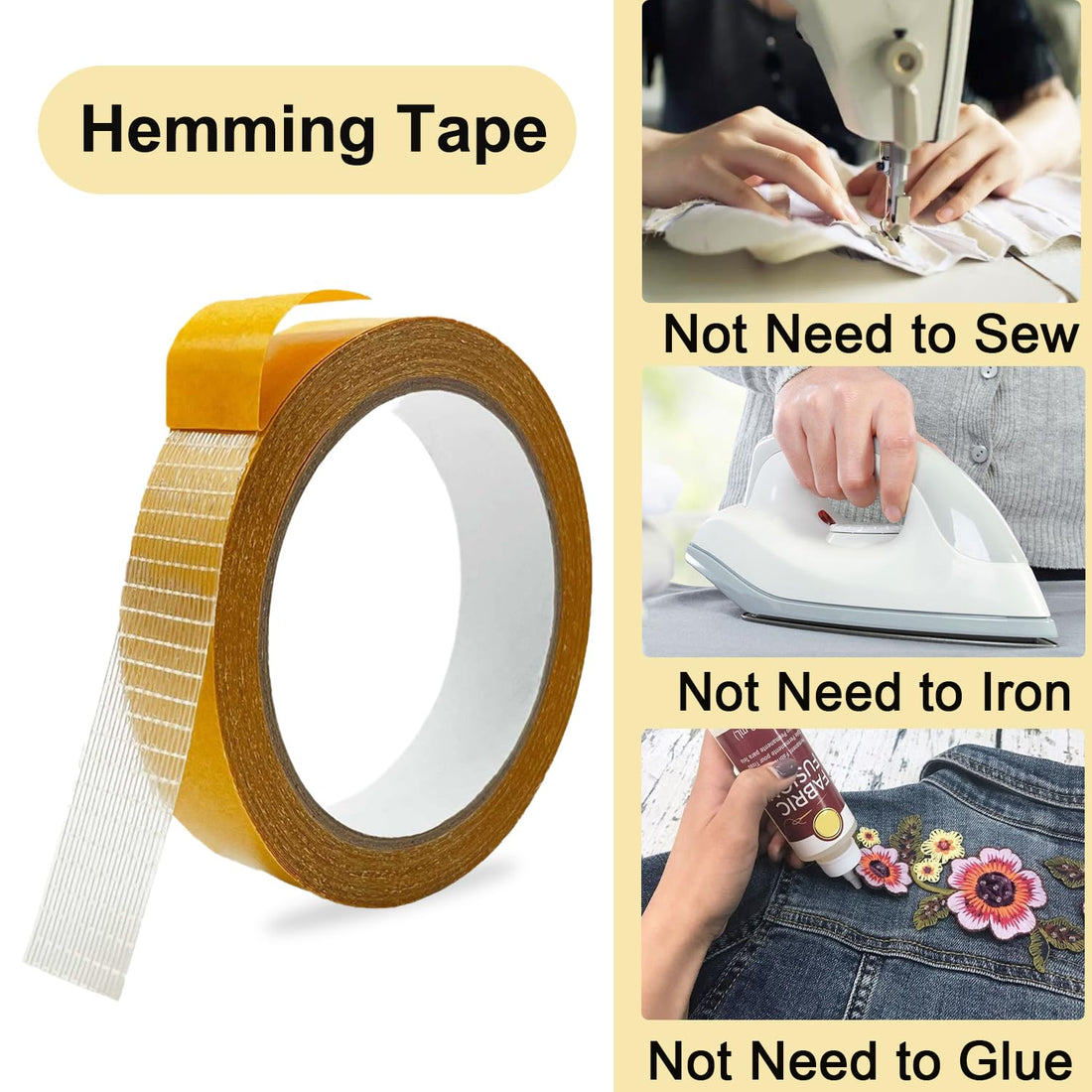 Double Sided Fabric Tape Hemming Tape No Sew 1 inch x 33FT