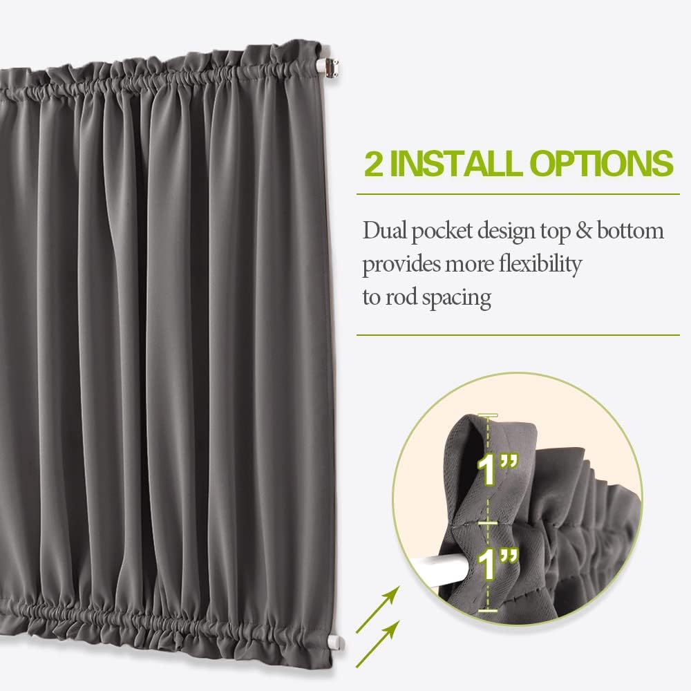 Vortaz Blackout Door Curtain Dual Rod Pocket 25x72 Grey