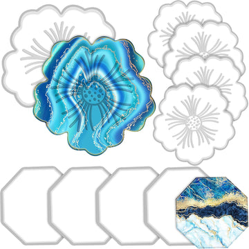 Vortaz 8-Piece Silicone Resin Molds Set for Coasters and DIY