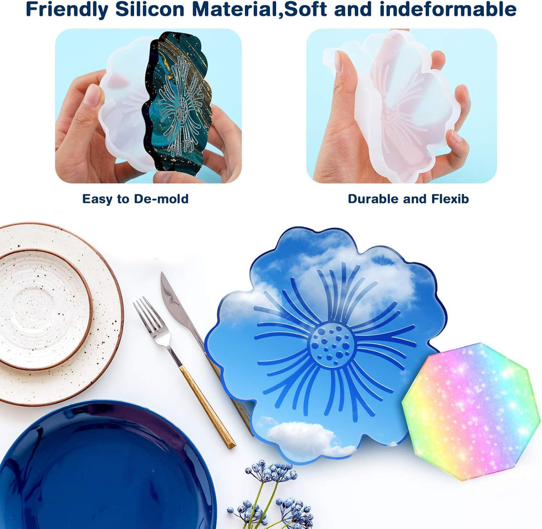 Vortaz 8-Piece Silicone Resin Molds Set for Coasters and DIY