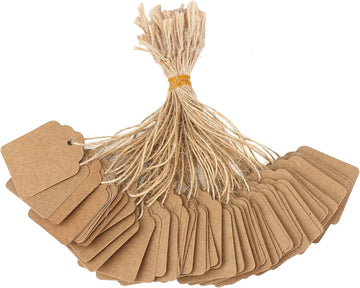 500-Pack Brown Kraft Paper Hanging Tags with String 3.5x4.5cm