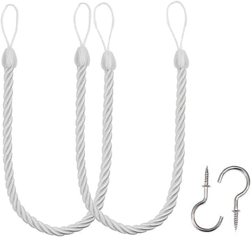 Vortaz Curtain Rope Tiebacks Polyester Wall Mount 2-Pack White