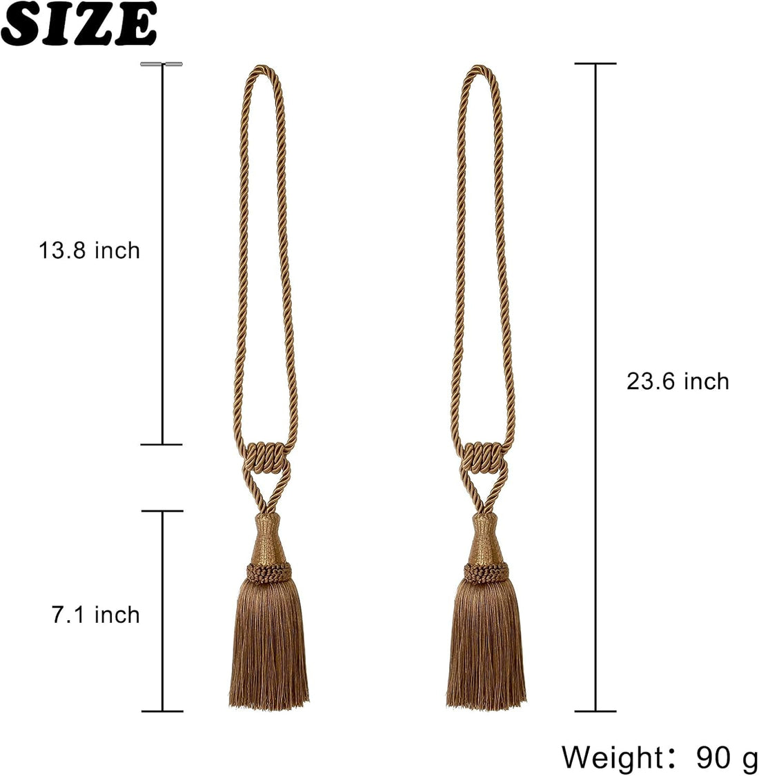 Vortaz Tassel Curtain Tiebacks Polyester No-Drill 2-Pack 60cm Coffee