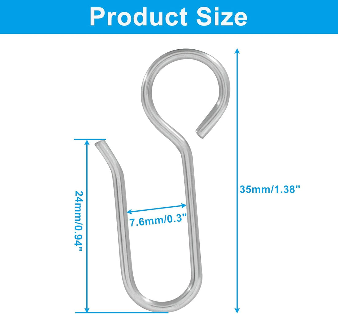 Vortaz Rustproof S-Shaped Curtain Hooks 60-Pack 3.5cm