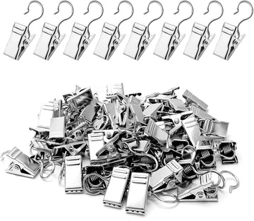 Vortaz Hanging Curtain Clips Electroplated Iron 100 Pack 3.4cm Silver