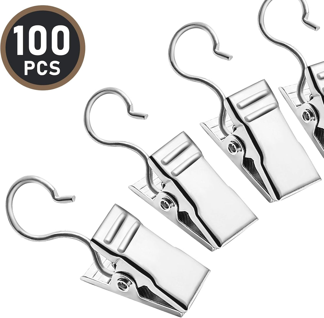 Vortaz Hanging Curtain Clips Electroplated Iron 100 Pack 3.4cm Silver