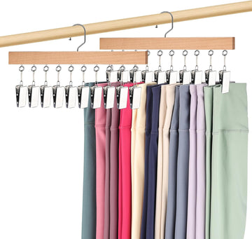 2-Pack Wooden Legging Hanger with 20 Clips 360 Degree Rotatable