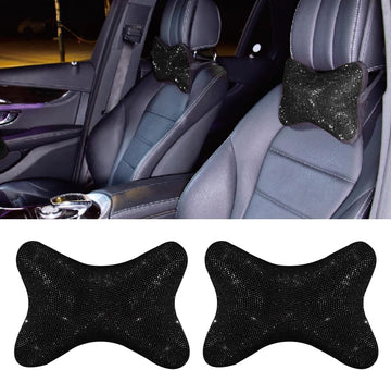 Glam Rhinestone Car Headrest Neck Pillow Black
