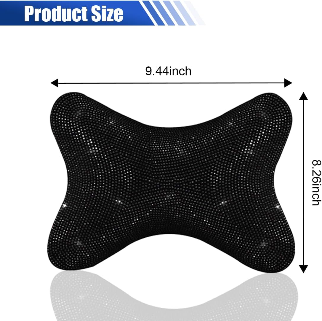 Glam Rhinestone Car Headrest Neck Pillow Black