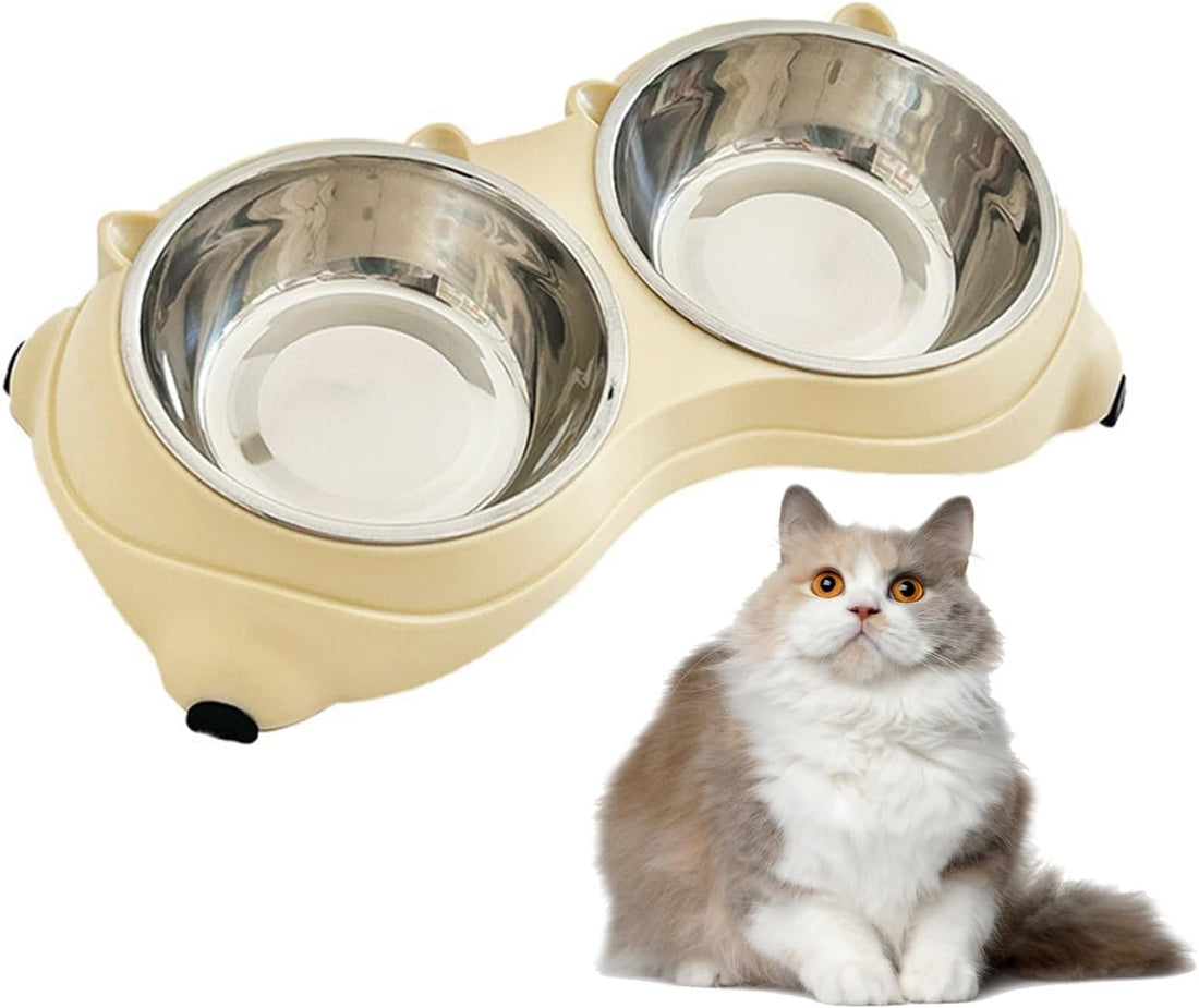 Vortaz Elevated Cat Food Bowl Double Layer Stainless Steel 304 Anti-Slip