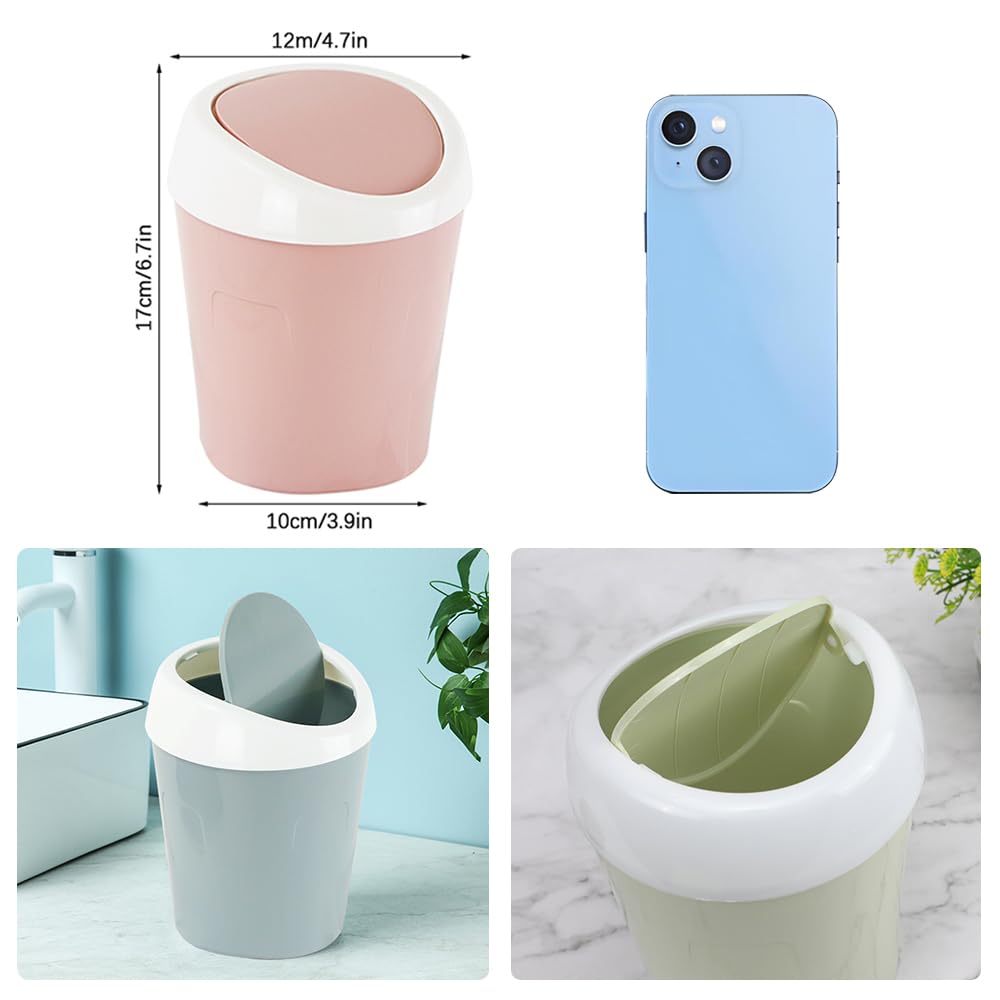 Compact Swing Lid Desktop Waste Bin Plastic Green