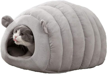 Cozy Cat Cave Bed Semi-Enclosed Pet Bed Fleece Lined 50x40x38cm Grey