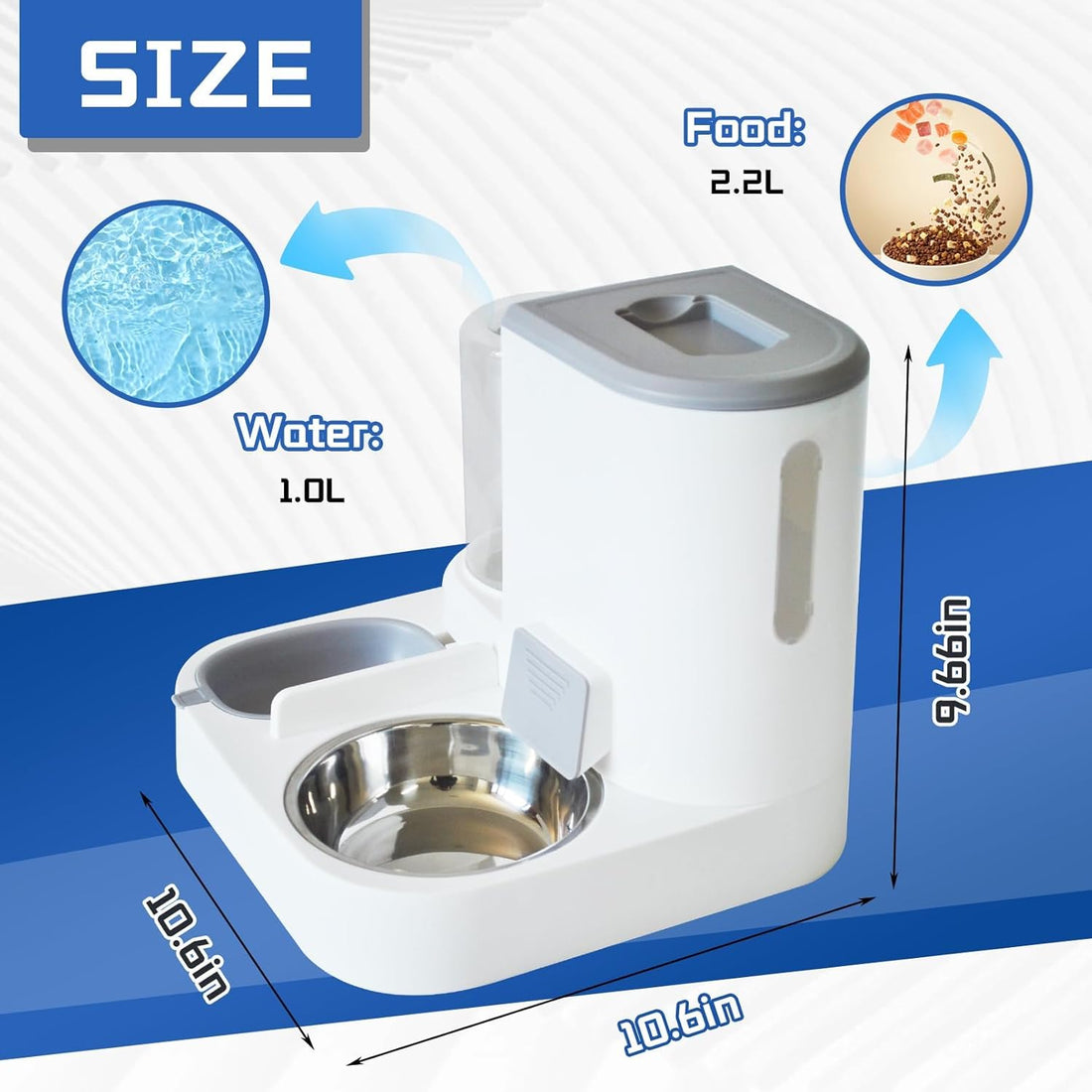 Gravity Pet Feeder and Water Dispenser 2.2L Food 1L Water Grey