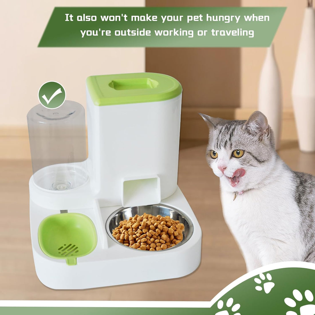 Vortaz Gravity Pet Feeder and Water Dispenser 2.2L Green