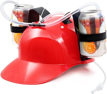 Red Hands-Free Drink Hat with Dual Cup Holders Adjustable Straw