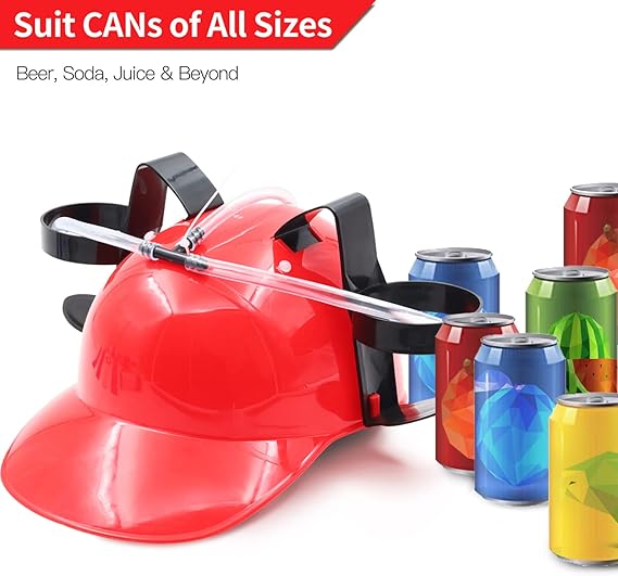 Red Hands-Free Drink Hat with Dual Cup Holders Adjustable Straw