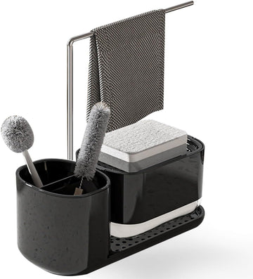 Kitchen Storage Rack with Sink Organizer and Dishcloth Holder Black