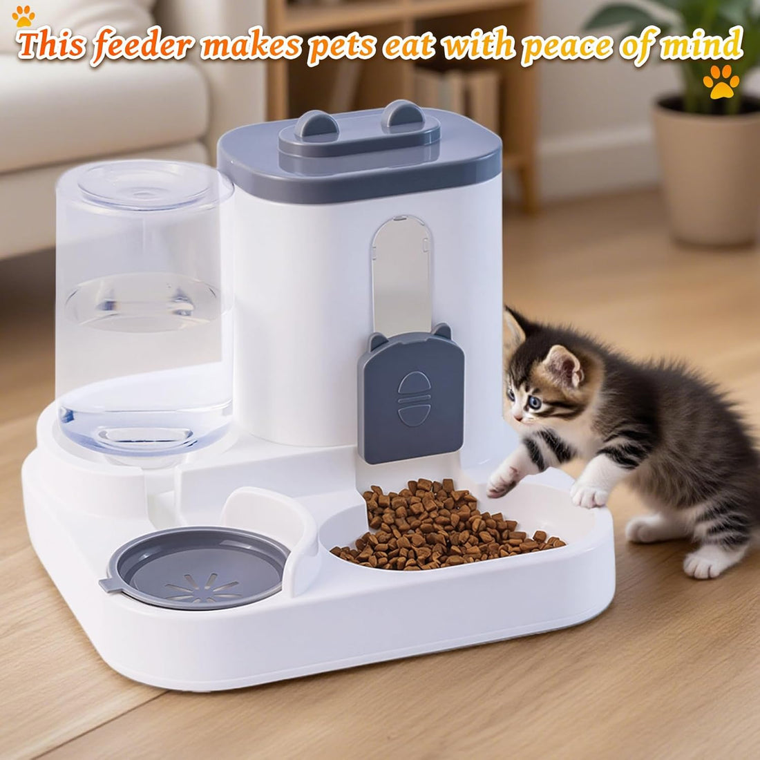 Vortaz 2-in-1 Gravity Pet Feeder and Waterer 1.6L 0.8L Grey