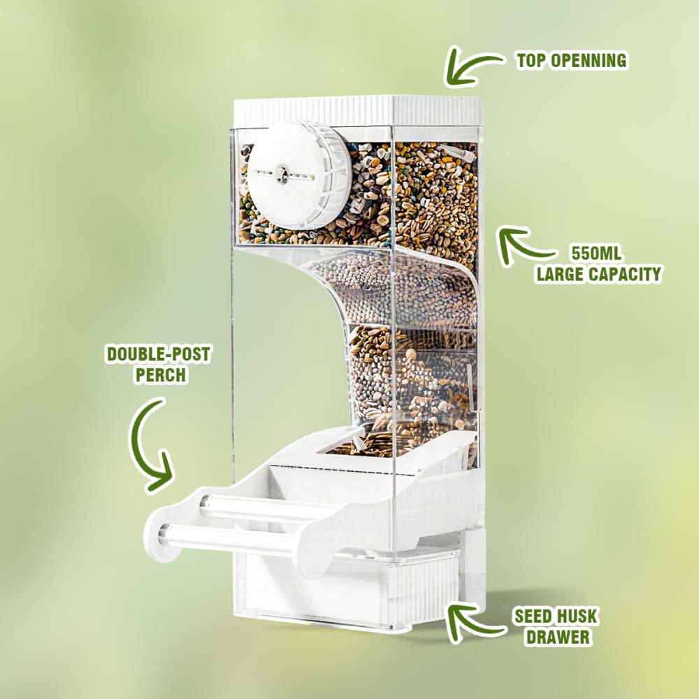 Vortaz Automatic Bird Feeder with Seed Catcher Tray 550ml Yellow