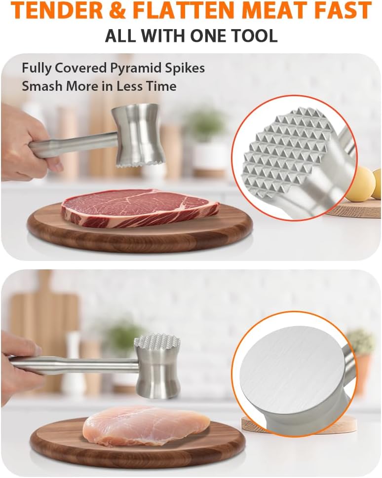 Meat Mallet 2 in 1 Heavy Duty 304 Stainless Steel 0.8lb