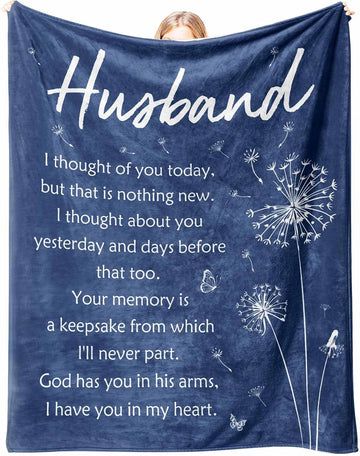 Sympathy Memorial Flannel Blanket Loss of Husband 50x60 Inches