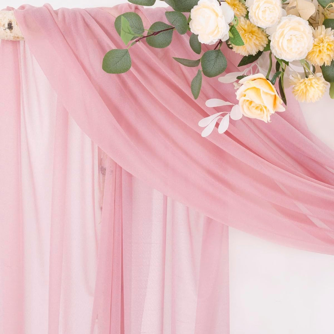 Vortaz Dusty Rose Sheer Outdoor Wedding Arch Drapes 4 Panels 20ft