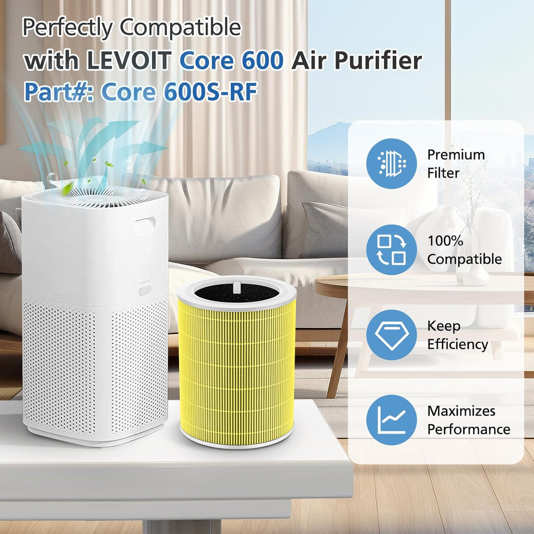 Levoit Core 600S Pet HEPA Air Purifier Filter Replacement 2 Pack