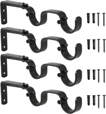 Vortaz Heavy Duty Double Curtain Rod Brackets Black