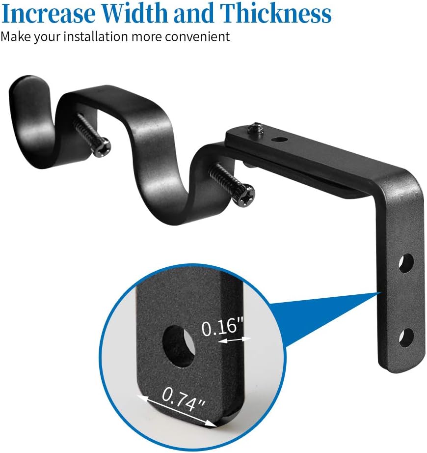 Vortaz Heavy Duty Double Curtain Rod Brackets Black