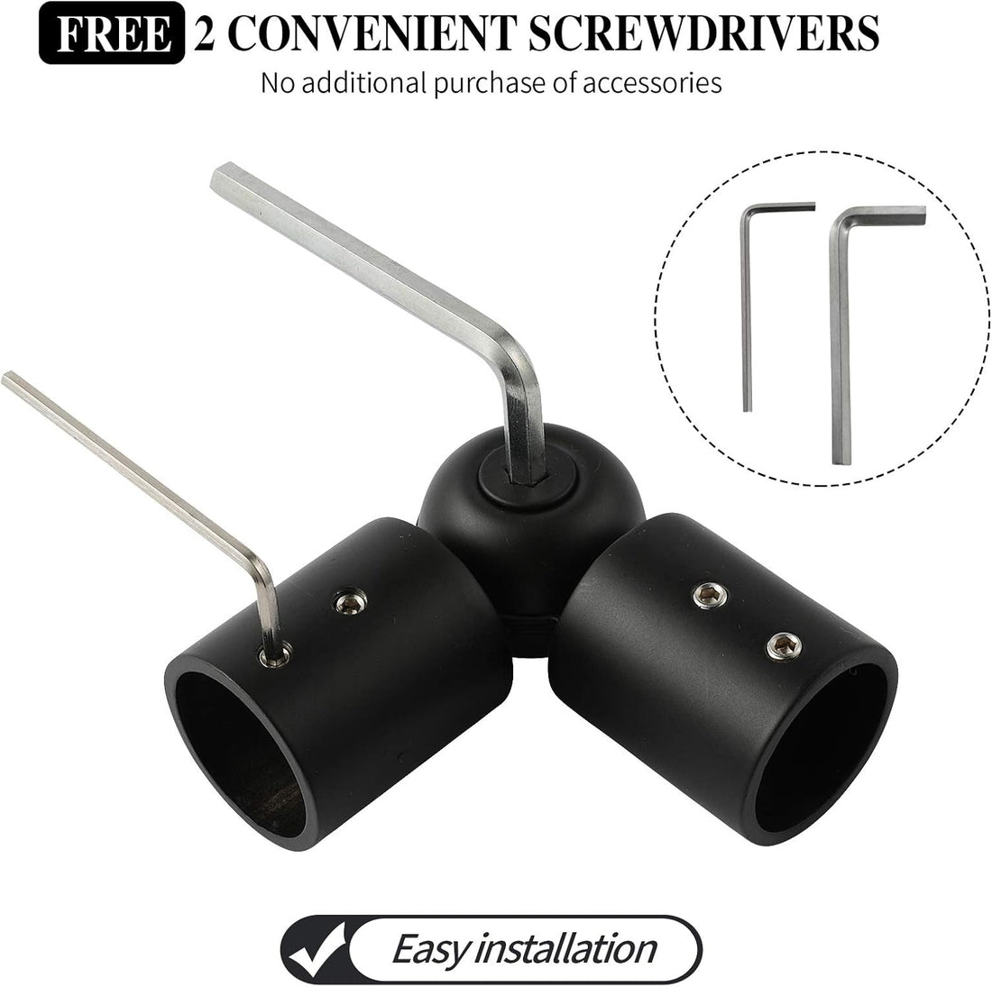 Vortaz Hinged Elbow Curtain Rod Connector 90-180 Degrees Black 2-Pack