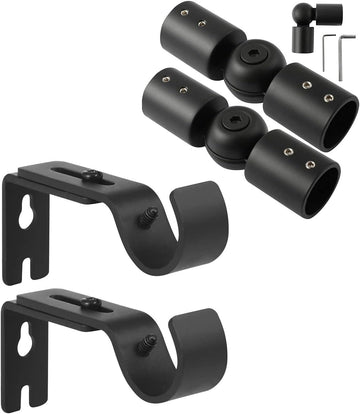 Vortaz Heavy Duty Wall Mount Curtain Rod Brackets Black