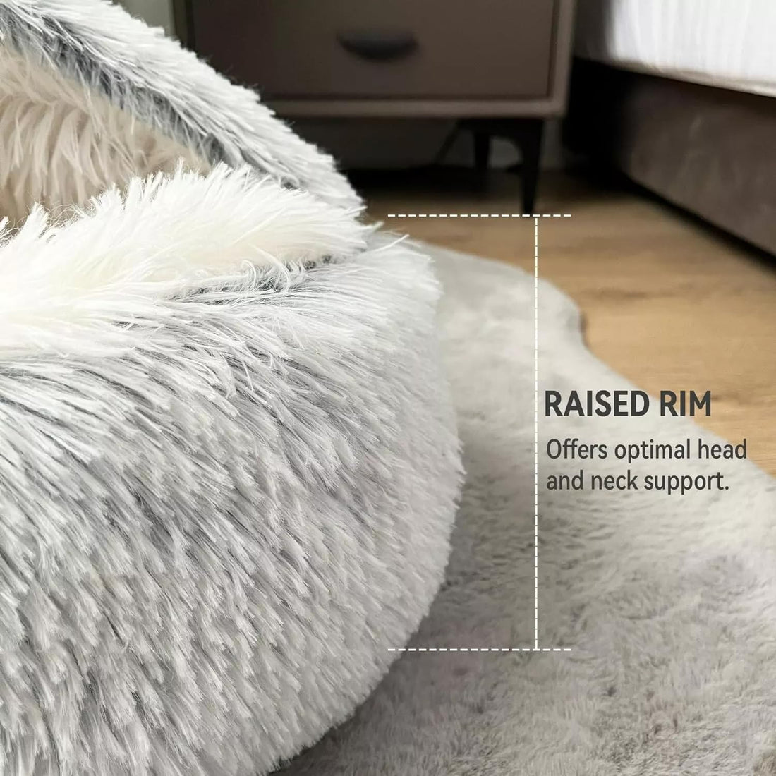 Hooded Cat Cave Bed Fluffy Plush Anti-Anxiety Pet Bed Medium Grey