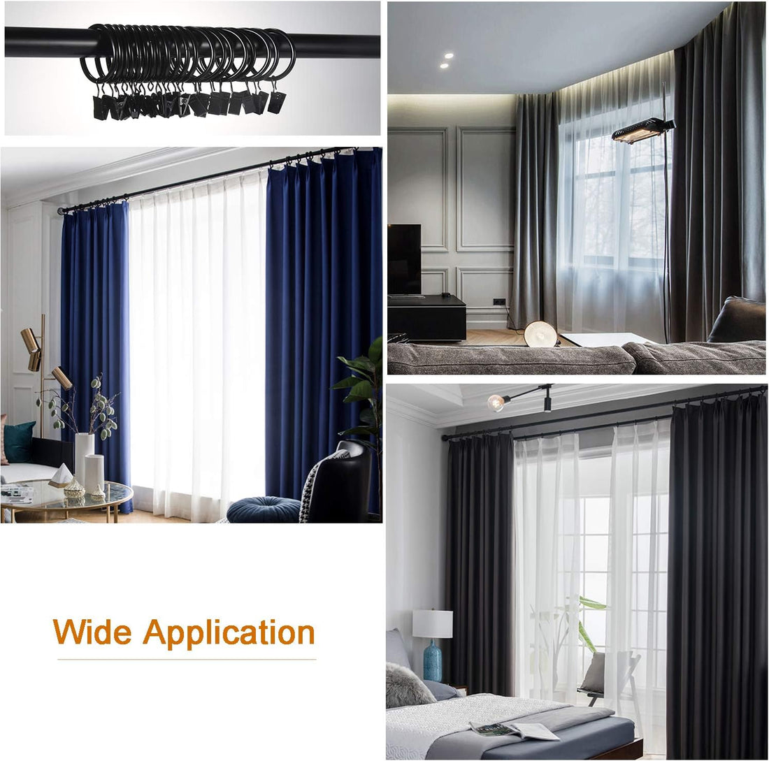 Curtain Rings with Clips Rustproof 40 Pcs 1.5 inch Black