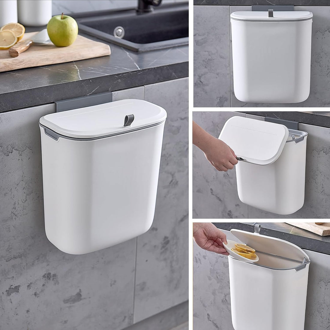 Hanging Cabinet Door Bin 9.5L White Slide Open Lid