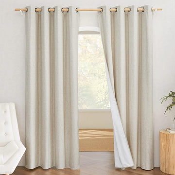 Linen Blackout Curtains Thermal Insulated 84 inch 2 Panels Natural