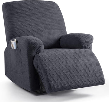 Stretch Recliner Chair Cover Jacquard 1 Seater Deep Gray