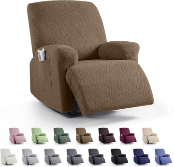 Stretch Recliner Chair Cover Jacquard 1 Seater Light Coffee