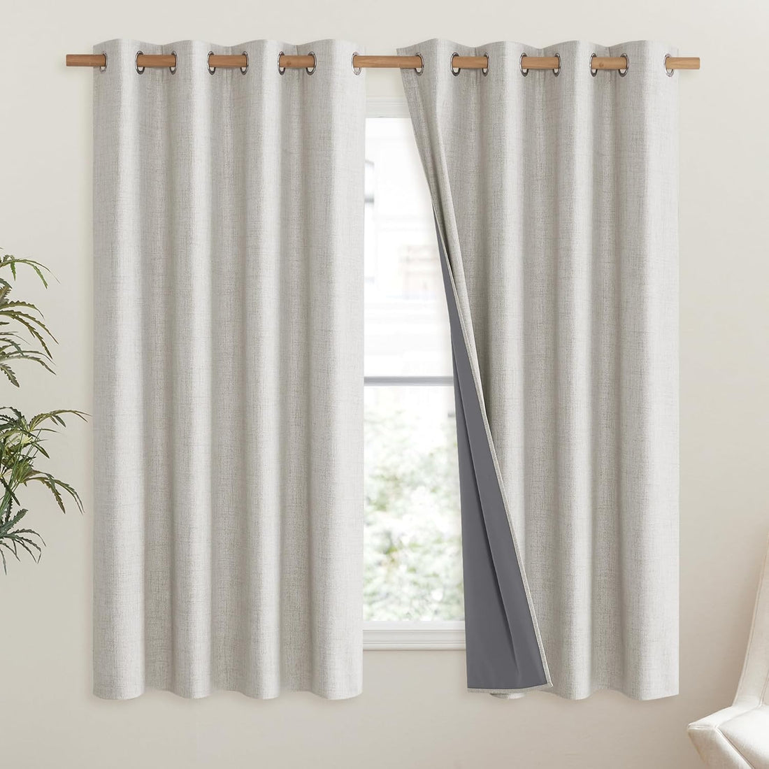 Snowbound Linen Blackout Curtains Thermal Insulated 63in Pair