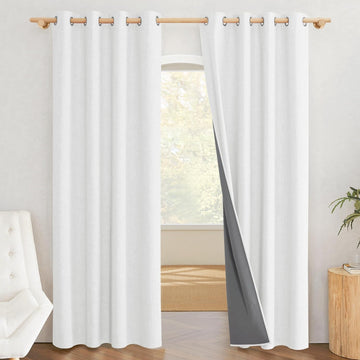 Blackout Linen Curtains Thermal Insulated 52x84in 2-Panel Greyish White
