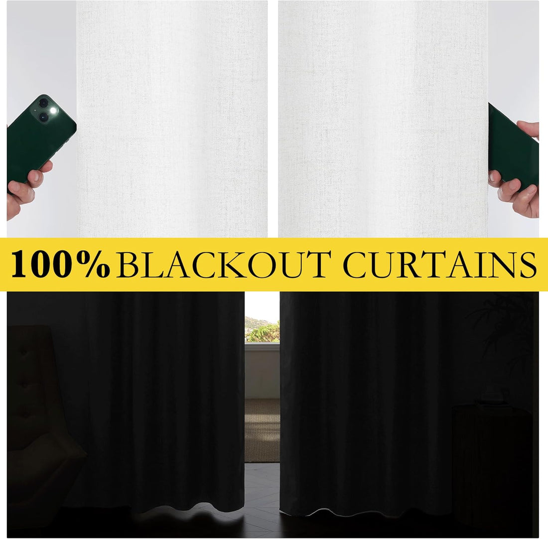 Blackout Linen Curtains Thermal Insulated 52x84in 2-Panel Greyish White