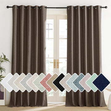 Coffee Vintage Linen Blackout Curtains Thermal Insulated 95in Pair