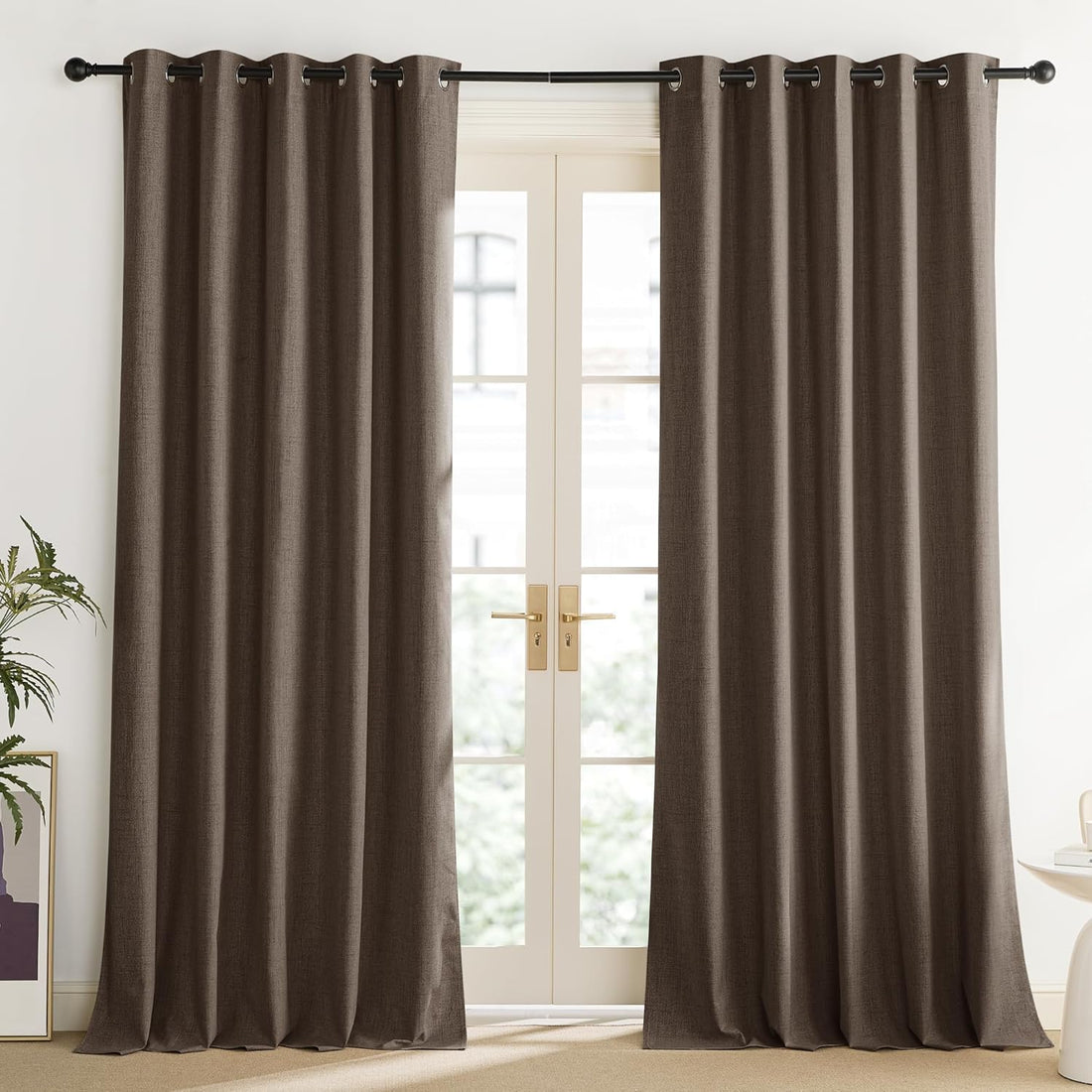 Coffee Vintage Linen Blackout Curtains Thermal Insulated 95in Pair
